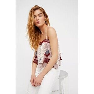 FREE PEOPLE Stop the Feeling Boho Crop Top Blouse Shirt Small